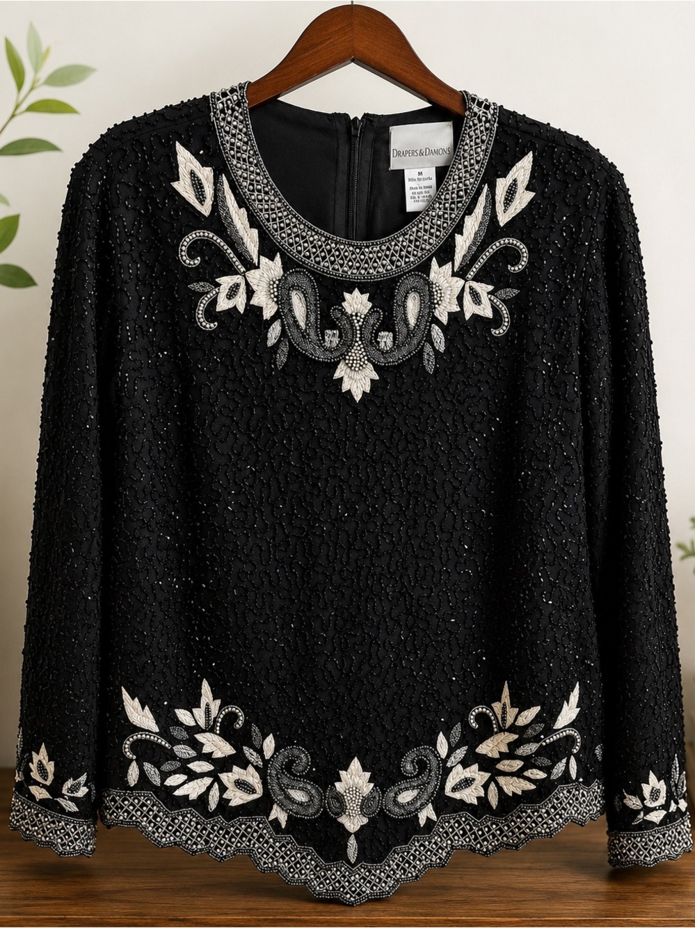 Drapers & Damons Evening  Women's Beaded Sequined Silk Black Size Medium